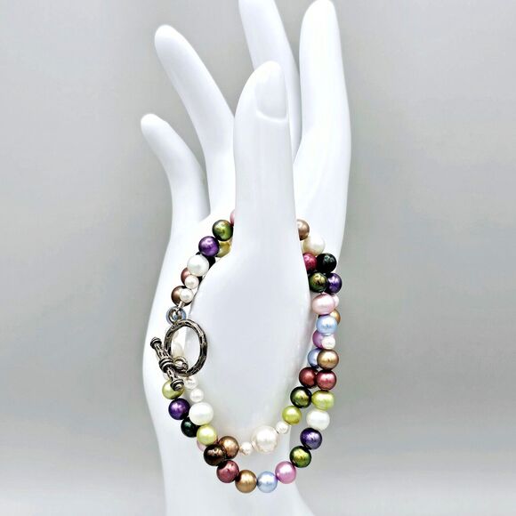 Genuine Pearl Bracelet Freshwater Double Wrap 925 Silver Clasp or Beaded Choker - Picture 2 of 9